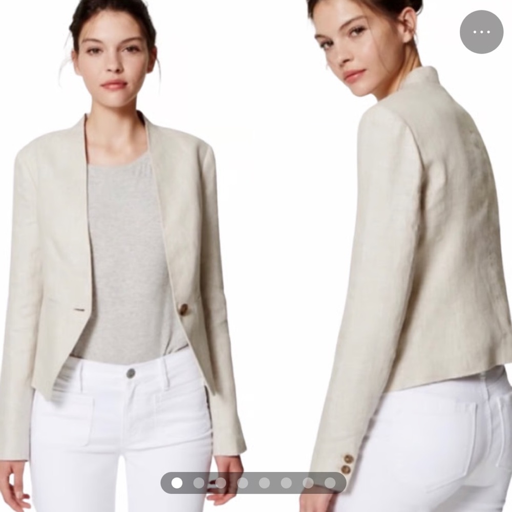 Ann Taylor LOFT single button collarless linen women’s blazer